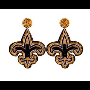 New Orleans Saints Earrings, Football Earrings, Beaded Fleur de Lis Earrings